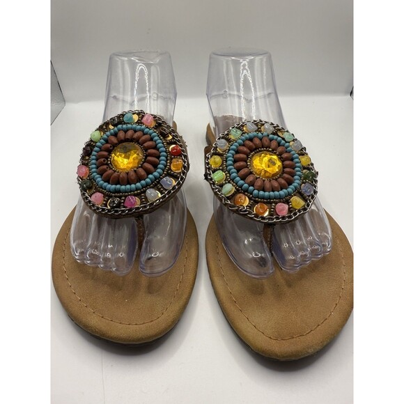 Madeline Stuart 8.5M Rhinestone Beaded Stone Embellishment Brown Sandals - Picture 2 of 11